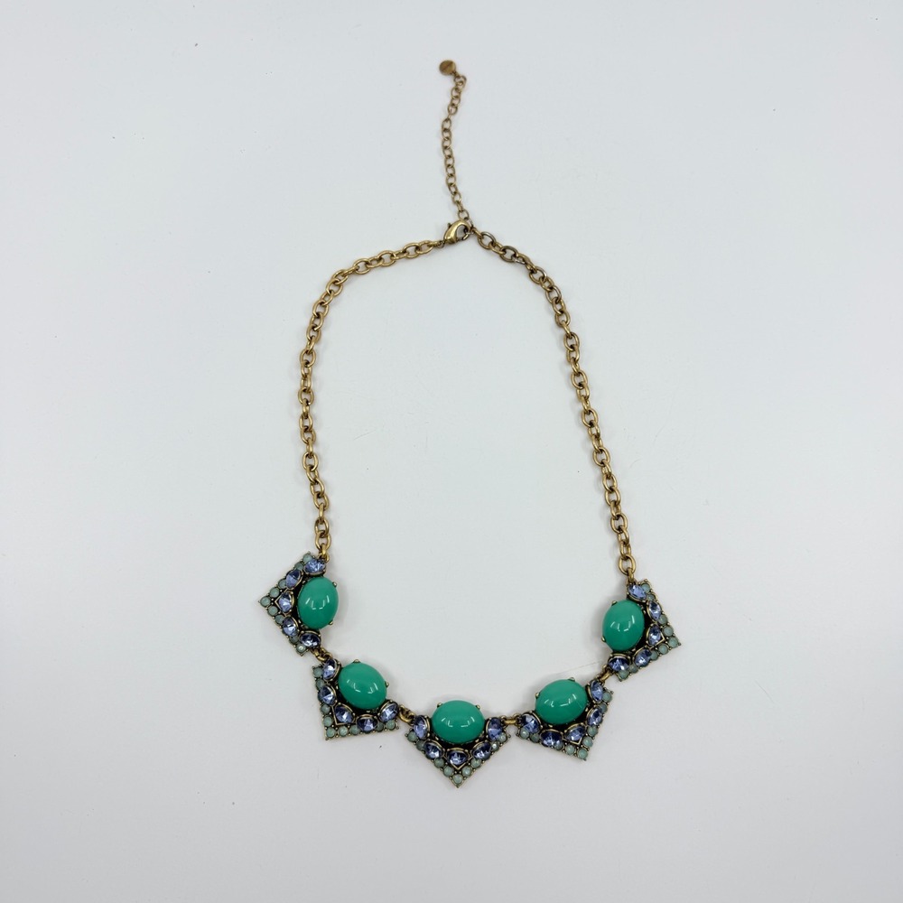 Vintage J.Crew Green Cabochon Lavender Rhinestone Statement Choker Necklace - Picture 12 of 14